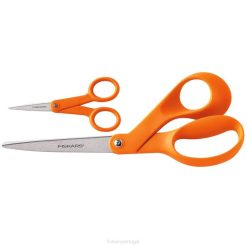 Fiskars R88Z557 ferramenta a tesoura original de cabo laranja (8") e a tesoura de microponta (nº 5) (conjunto de 2 peças)